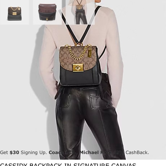 COACH Signature Canvas Backpack IM/Brown/Black - Picture 1 of 9